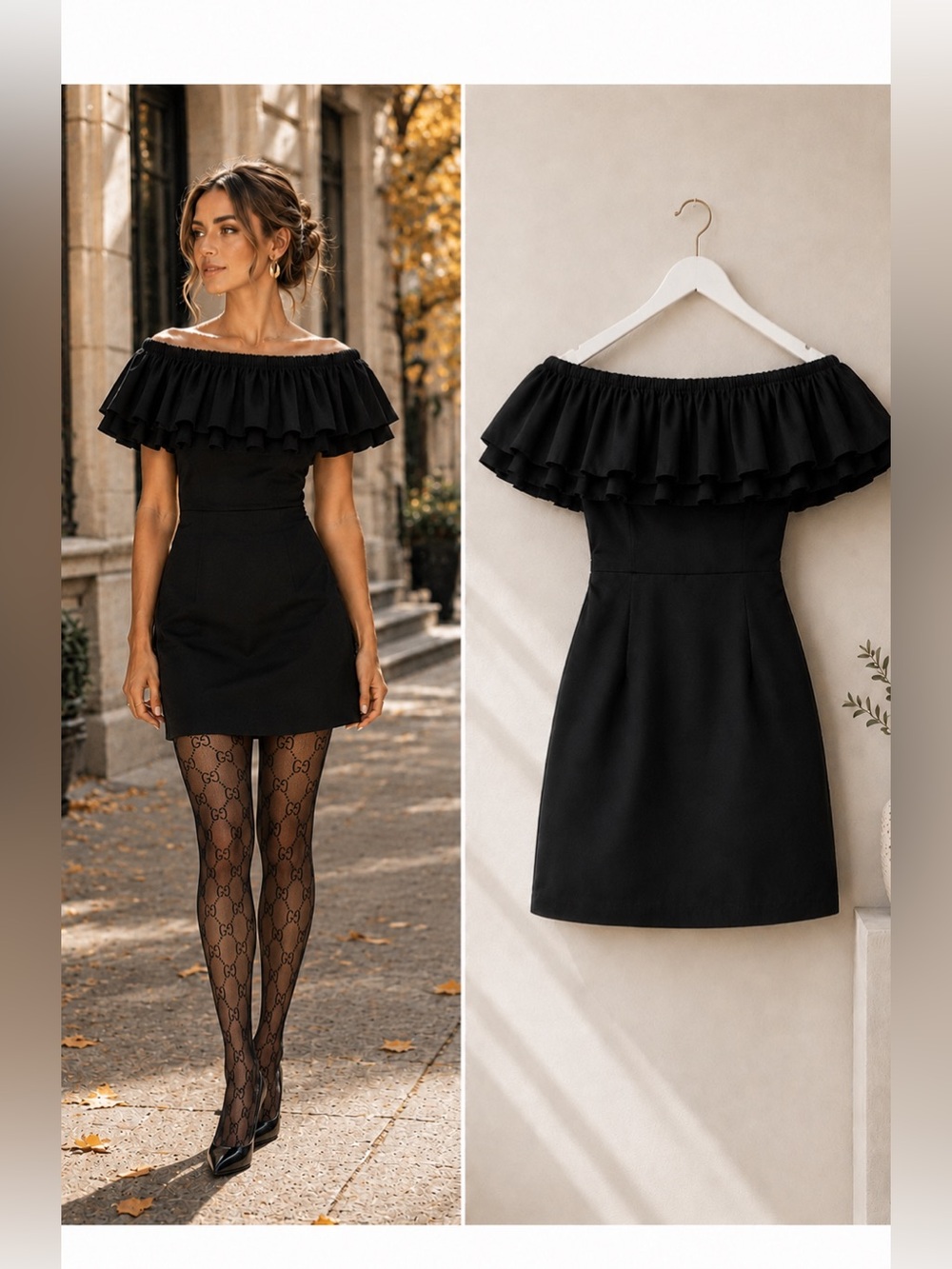 NWT Rhode Vivi Off Shoulder Ruffle Mini Dress Black Size 6